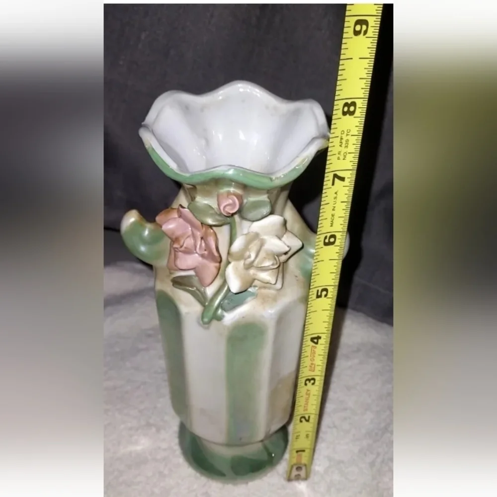 Vintage Spectacular Wild Rose  Turquoise and Pink Vase